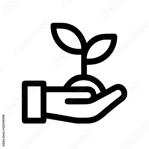 Hand holding a sprouting plant symbolizing care and growth in line art style
