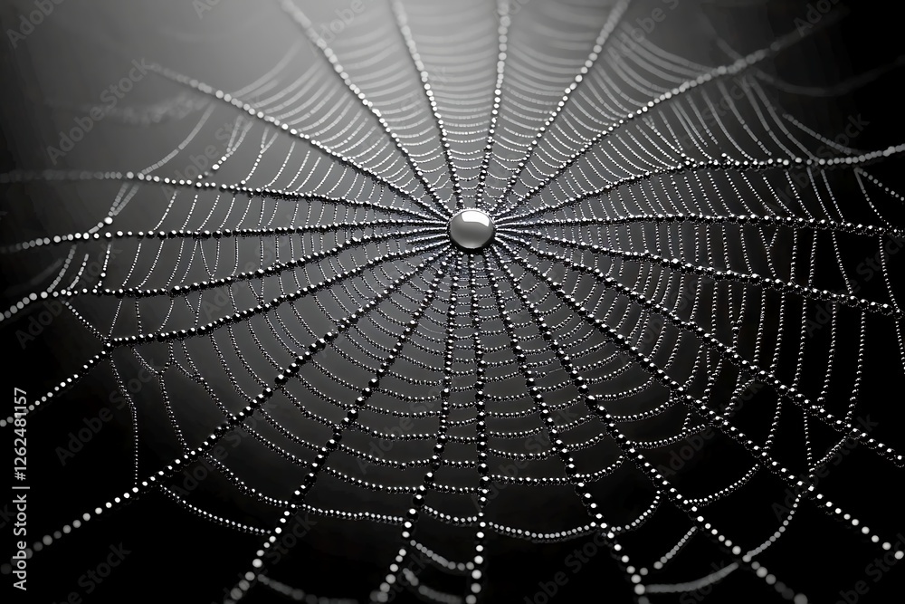Obraz premium Detailed Close-up of a Dew-Kissed Spiderweb