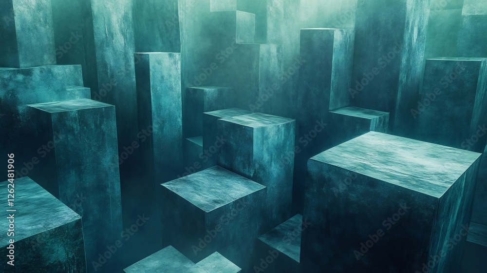Submerged City Teal Cubes Abstract Architecture. AI Generated Submerged City Teal Cubes Abstract Architecture. AI Generated