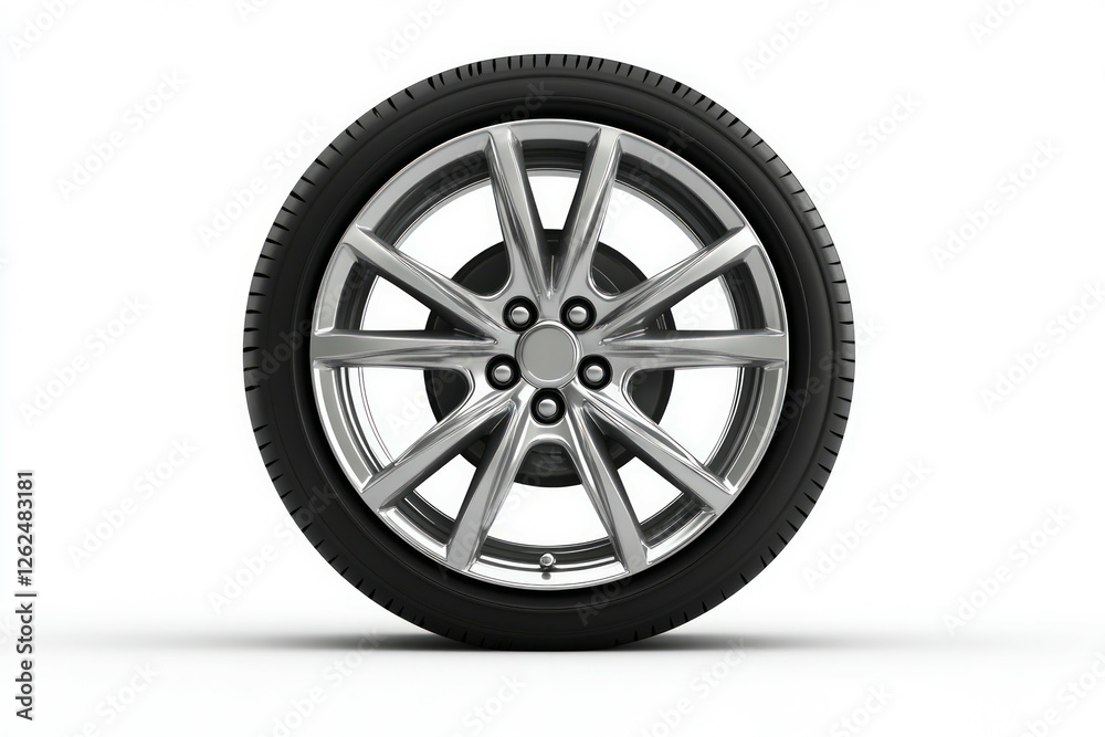 Glossy black car wheel on white background. Artificial Intelligence Glossy black car wheel on white background. Artificial Intelligence