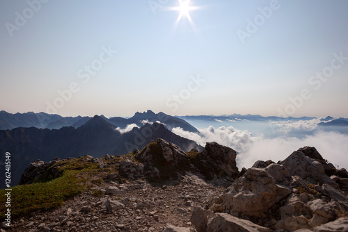 Panoramic view Nordlinger hut on Karwendel Hohenweg, Austria photo