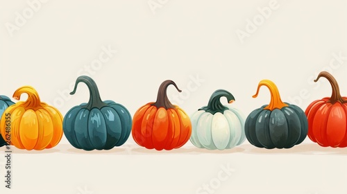 Vibrant Cartoon Pumpkins on White Background for Halloween