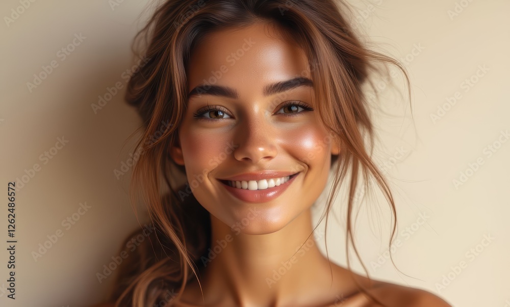 Smiling woman with warm, glowing skin Smiling woman with warm, glowing skin