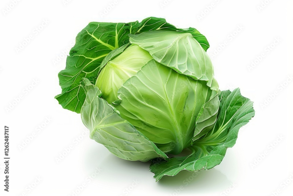 Fototapeta premium Fresh green cabbage on white background. Artificial intelligence image