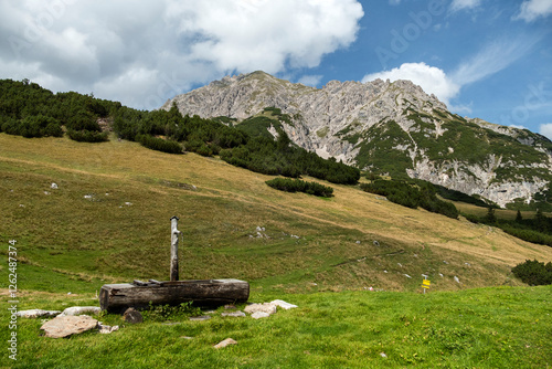 Karwendel mountains at Solsteinhaus hut on Karwendel Hohenweg, Austria