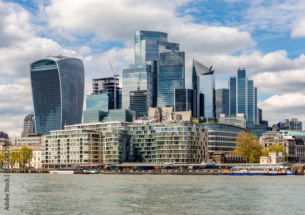 City of London skyscrapers and Thames river, UK