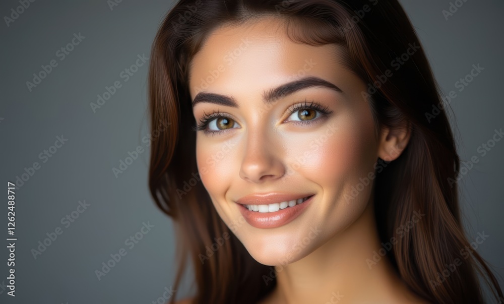 Smiling young woman with long brown hair Smiling young woman with long brown hair