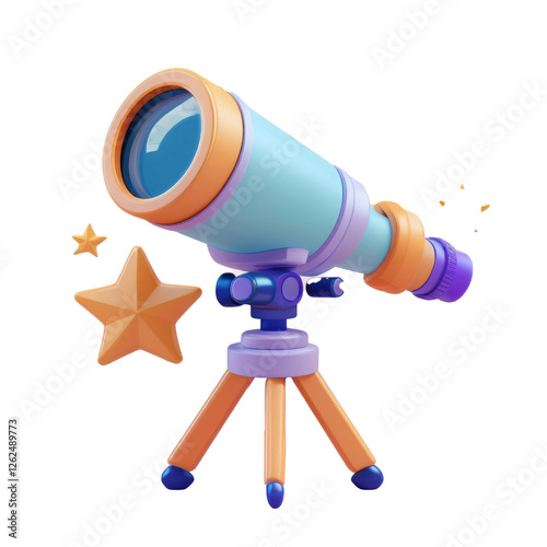 Telescope Viewing the Stars 3D Cartoon Style Illustration on White Background 