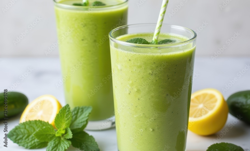 Refreshing green smoothie with mint and lemon Refreshing green smoothie with mint and lemon