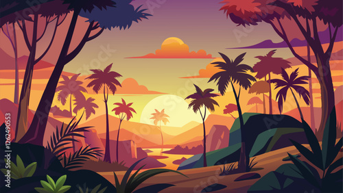 tropical sunset with palm trees