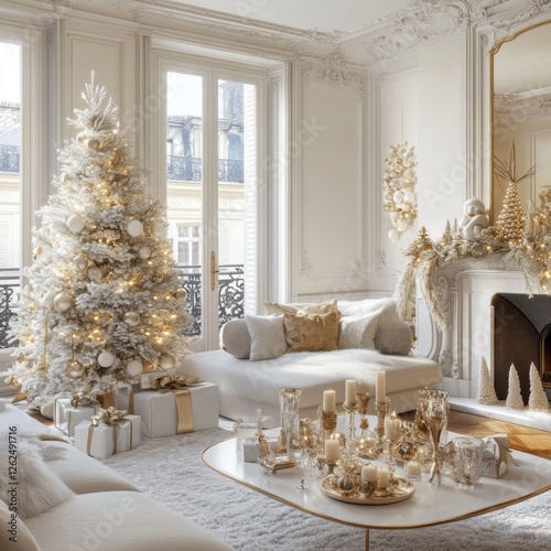 Wallpaper Mural Elegant christmas tree and decorations adorn a bright white living room Torontodigital.ca