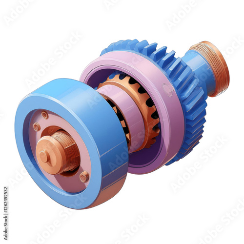 Transmission Gearbox with Open View 3D Cartoon Style Illustration on White Background 