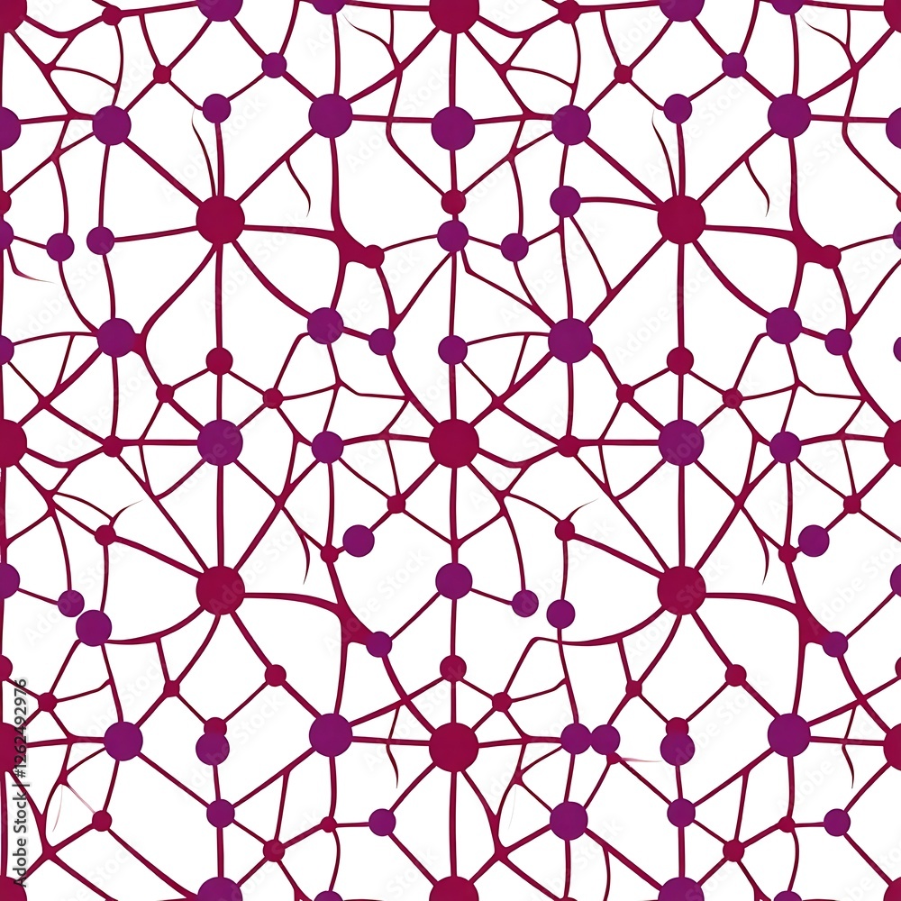 Fototapeta premium Abstract Network Seamless Pattern: A mesmerizing and visually striking pattern featuring interconnected nodes and lines in shades of maroon against a stark white background.