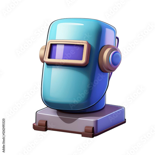 Welding Machine with Protective Mask 3D Cartoon Style Illustration on White Background 