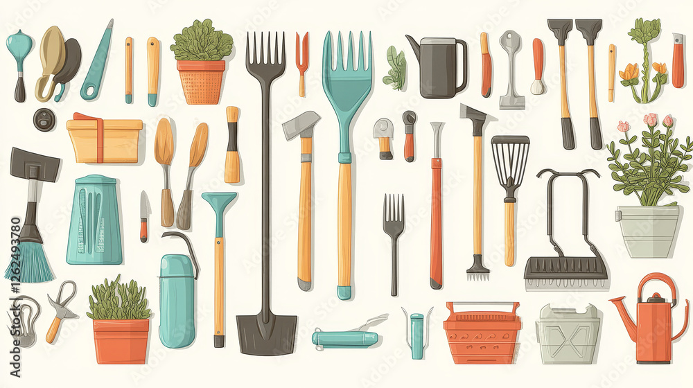 Farm tools, farming and agriculture vector theme design. Gardener equipment with frame border of shovel, rake and watering can, spade, fork and pitchfork, scissors, axe and saw Farm tools, farming and agriculture vector theme design. Gardener equipment with frame border of shovel, rake and watering can, spade, fork and pitchfork, scissors, axe and saw