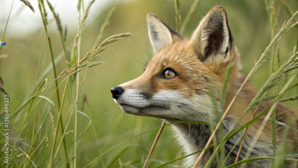 Naklejka premium Red Fox in Tall Grass