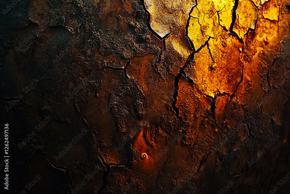 Cracked Golden Wall with Dramatic Lighting Cracked Golden Wall with Dramatic Lighting