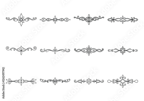 Tet of text delimiters and scroll elements, Graphic underline elements, Vintage divider, vector illustration border