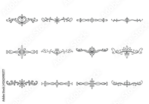 Tet of text delimiters and scroll elements, Graphic underline elements, Vintage divider, vector illustration border