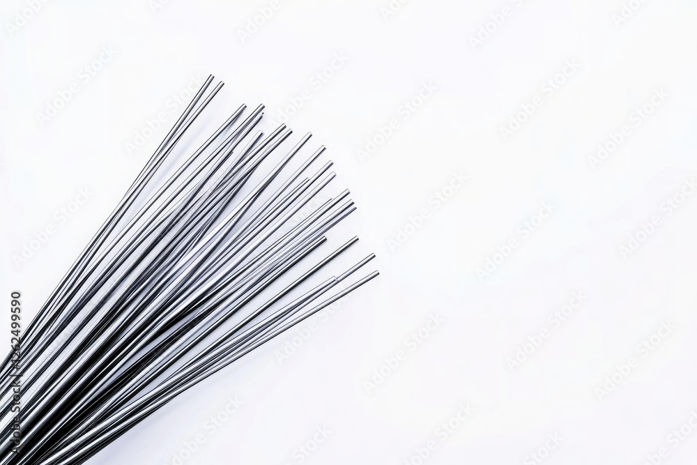 A Collection of Sleek Metallic Rods on a White Background A Collection of Sleek Metallic Rods on a White Background