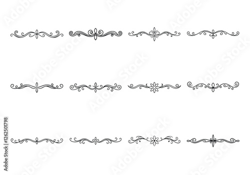 Tet of text delimiters and scroll elements, Graphic underline elements, Vintage divider, vector illustration border