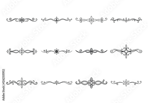 Tet of text delimiters and scroll elements, Graphic underline elements, Vintage divider, vector illustration border