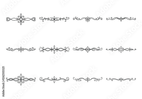 Tet of text delimiters and scroll elements, Graphic underline elements, Vintage divider, vector illustration border