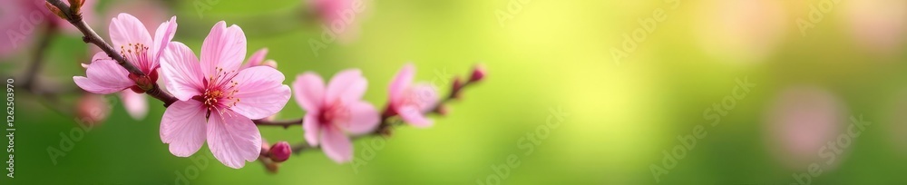 Pink cherry blossoms against a soft light green garden background, flower, spring Pink cherry blossoms against a soft light green garden background, flower, spring