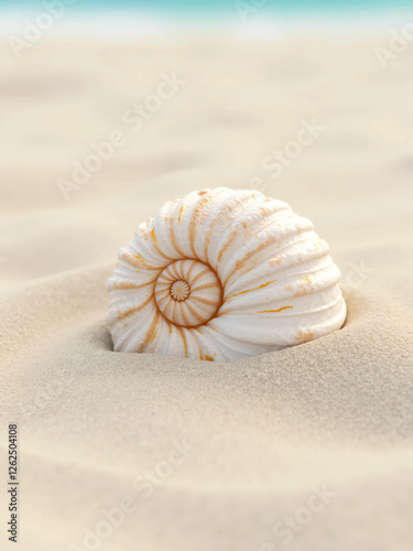 Summer beach with strafish and shells on Fine Sand – Soft Natural Lighting Highlights Its Curves and Texture, Creating a Peaceful, Beach-Inspired Aesthetic Perfect for Travel and Ocean- photo