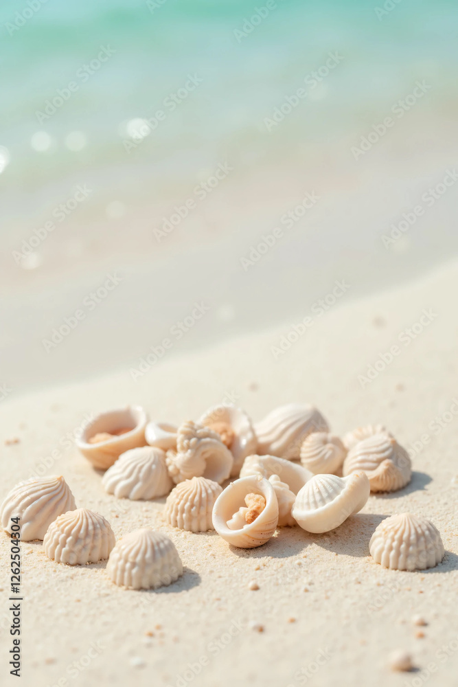Summer beach with strafish and shells on Fine Sand – Soft Natural Lighting Highlights Its Curves and Texture, Creating a Peaceful, Beach-Inspired Aesthetic Perfect for Travel and Ocean-