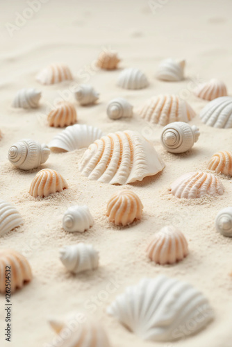 Summer beach with strafish and shells on Fine Sand – Soft Natural Lighting Highlights Its Curves and Texture, Creating a Peaceful, Beach-Inspired Aesthetic Perfect for Travel and Ocean- photo