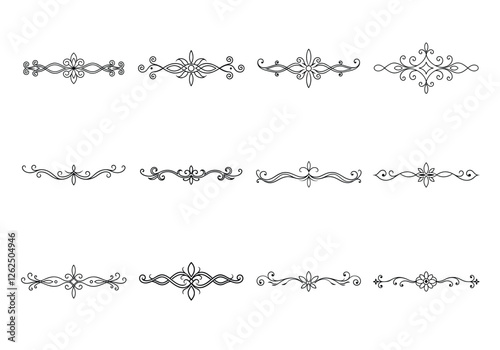Tet of text delimiters and scroll elements, Graphic underline elements, Vintage divider, vector illustration border