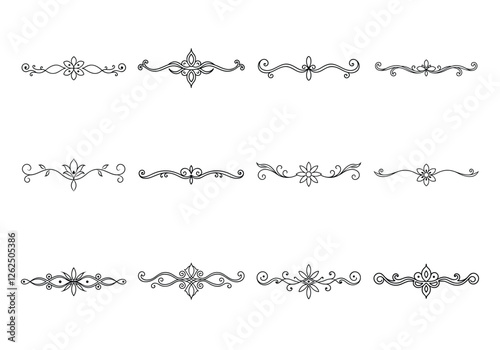 Tet of text delimiters and scroll elements, Graphic underline elements, Vintage divider, vector illustration border