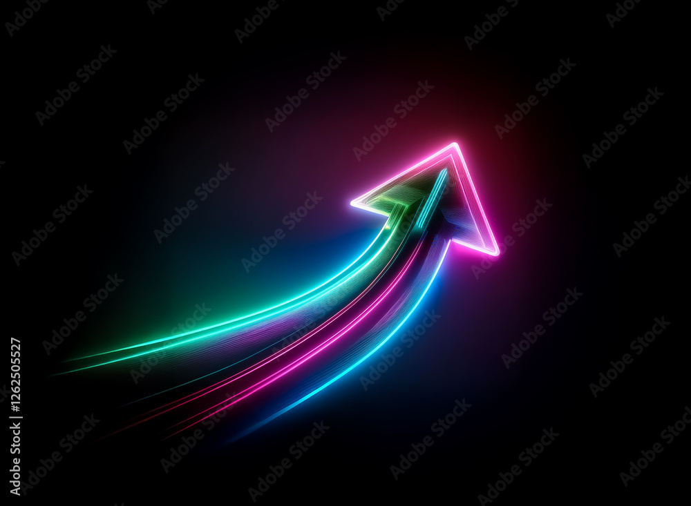 A vivid neon arrow, illuminated in pink, green, and blue hues, ascends against a dark background, symbolizing upward direction and advancement. A vivid neon arrow, illuminated in pink, green, and blue hues, ascends against a dark background, symbolizing upward direction and advancement.