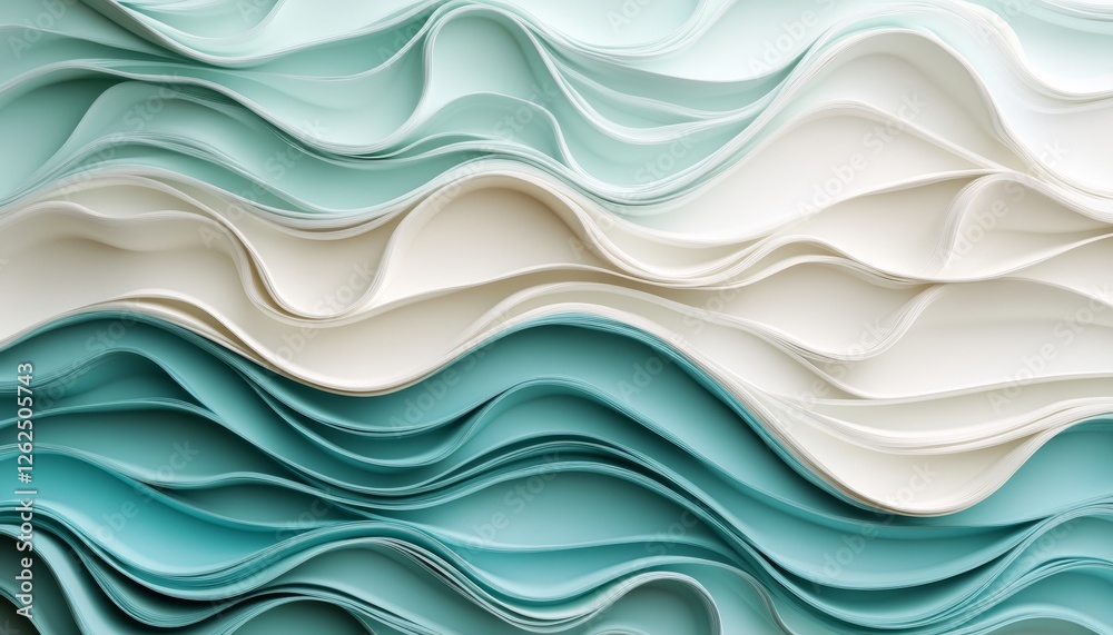 Fototapeta premium Abstract Mint Green and White Flowing Waves Seamless Pattern Background. Elegant Minimalist Design.