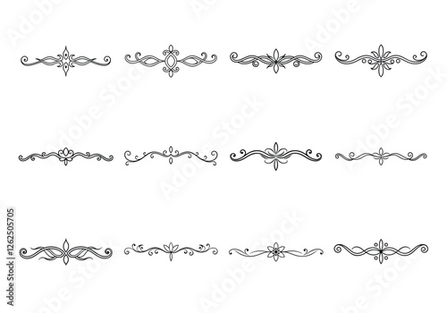 Tet of text delimiters and scroll elements, Graphic underline elements, Vintage divider, vector illustration border