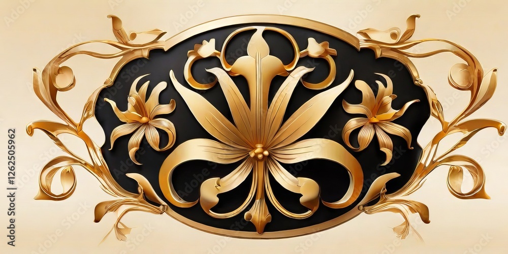 3d ornament with golden lily symbol in italian style