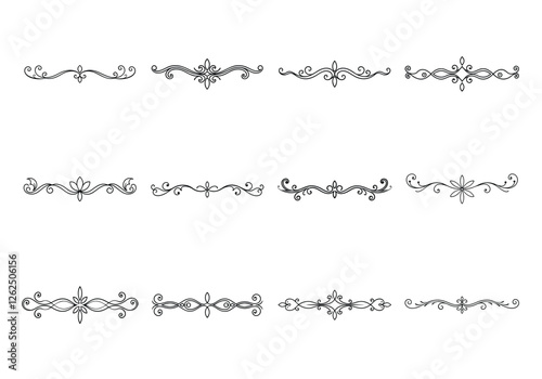Tet of text delimiters and scroll elements, Graphic underline elements, Vintage divider, vector illustration border