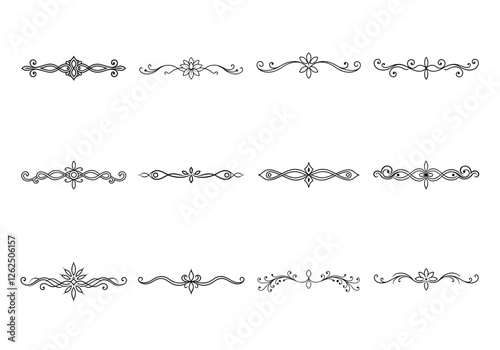 Tet of text delimiters and scroll elements, Graphic underline elements, Vintage divider, vector illustration border