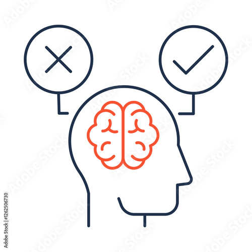 Decision Making line icon. Head Icon with Checkmarks Representing the Process of Evaluating Choices and Selecting the Best Option for Achieving Goals.Vector icon.