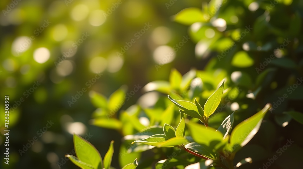 Fresh Green Leaves Glowing in Sunlight on a Bush in Spring Fresh Green Leaves Glowing in Sunlight on a Bush in Spring