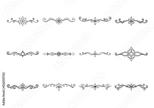 Tet of text delimiters and scroll elements, Graphic underline elements, Vintage divider, vector illustration border