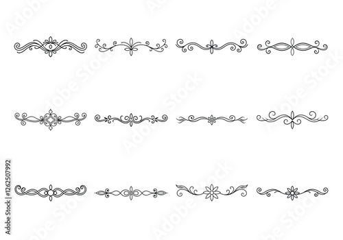 Tet of text delimiters and scroll elements, Graphic underline elements, Vintage divider, vector illustration border