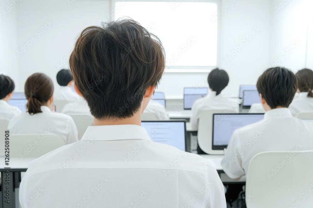 Students Attending A Computer Class In A Modern Setting Students Attending A Computer Class In A Modern Setting
