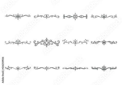 Tet of text delimiters and scroll elements, Graphic underline elements, Vintage divider, vector illustration border