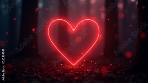 Glowing red heart, neon, romantic, Valentine's Day