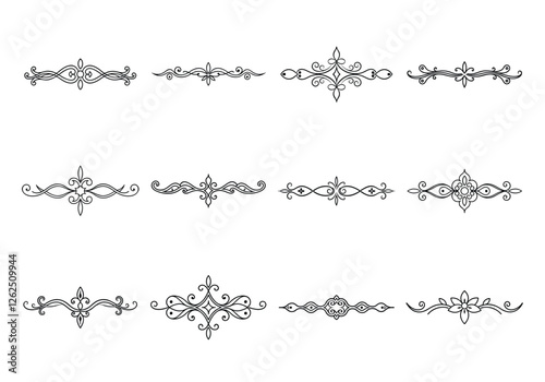 Tet of text delimiters and scroll elements, Graphic underline elements, Vintage divider, vector illustration border