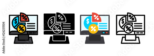 Set of Net Margin Line, Line Filled, Glyph, Flat Icons