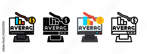 Set of Average Order Value Line, Line Filled, Glyph, Flat Icons