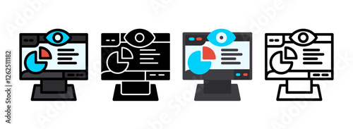 Set of Page Views Line, Line Filled, Glyph, Flat Icons